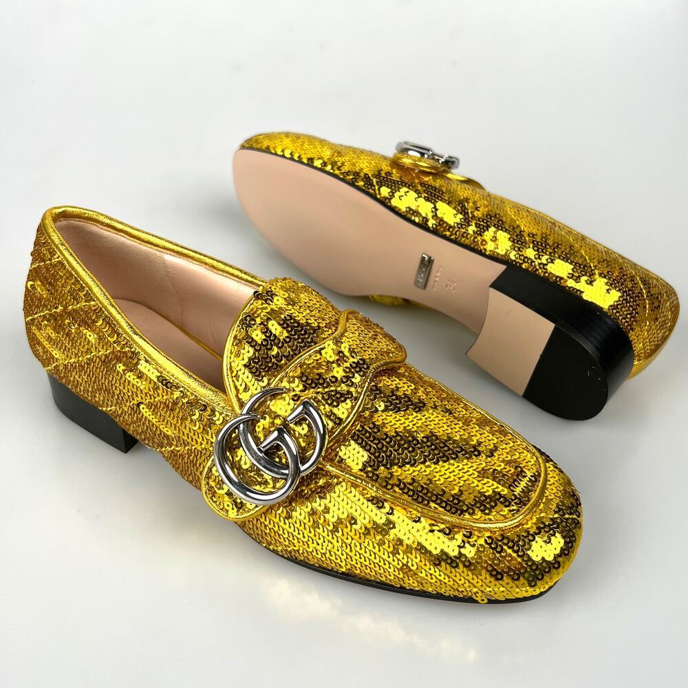 NIB Gucci Sequin GG Marmont Moccasin Loafer Flats Size 34